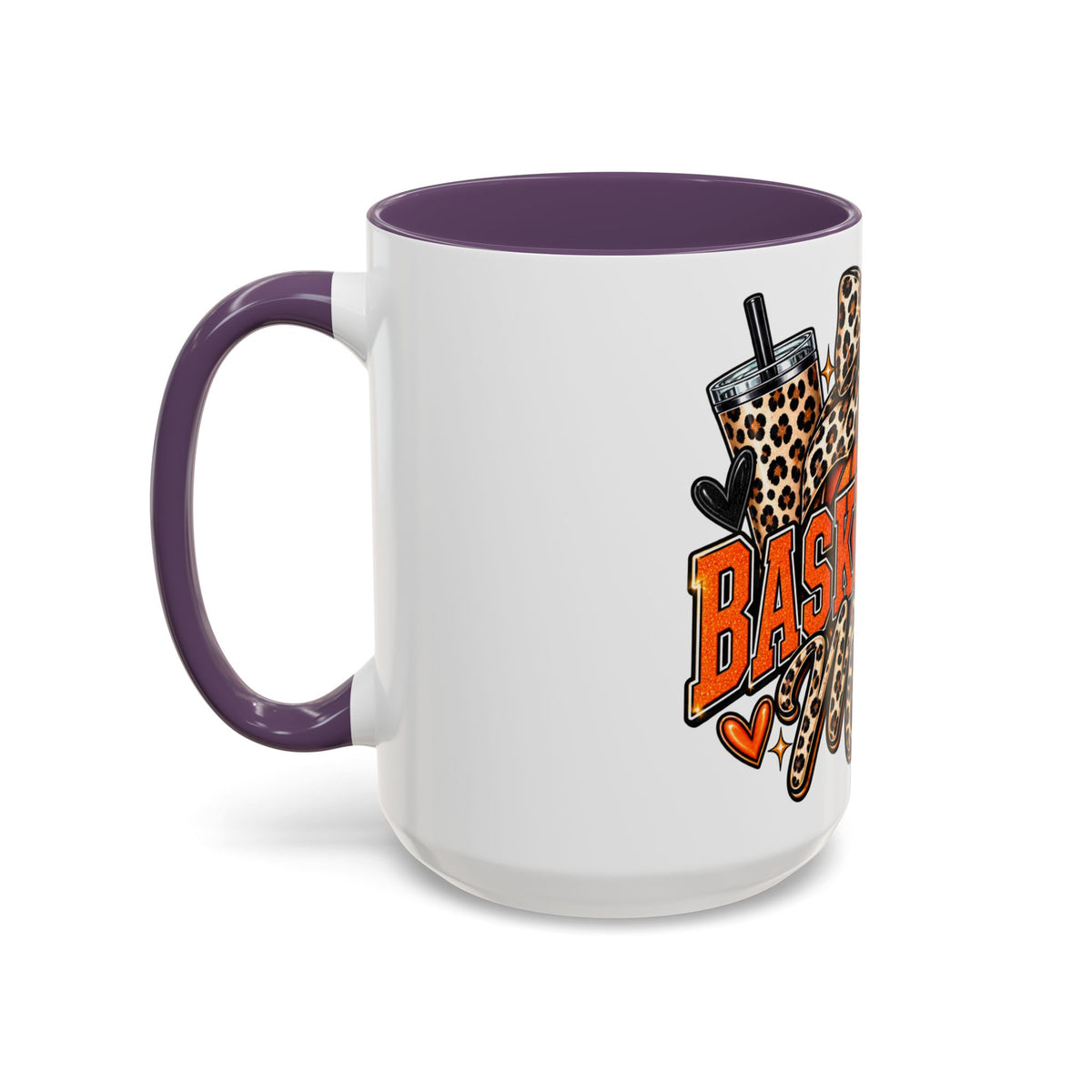 Basketball Mama Accent Coffee Mug – Leopard Bow Basketball Mom Gift (11/15oz)