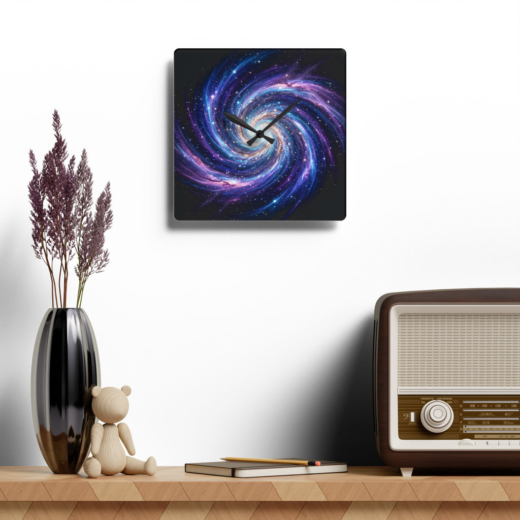Galaxy Swirl Acrylic Wall Clock — Cosmic Space Spiral Home Decor
