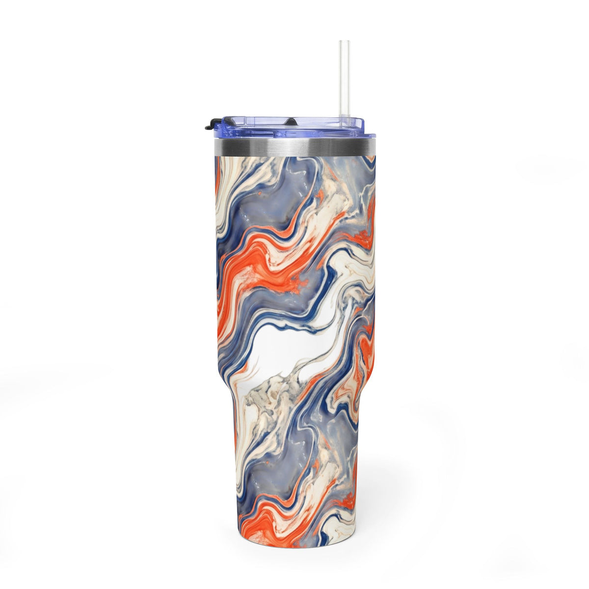 40oz Marble Swirl Tumbler – Insulated Vacuum Travel Cup (Blue & Orange)
