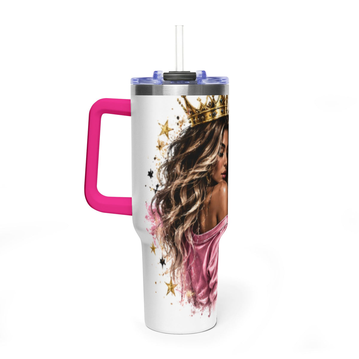 40oz Vacuum Tumbler - Glam Queen Crowned Girl Design (She Remembered Who She Was)