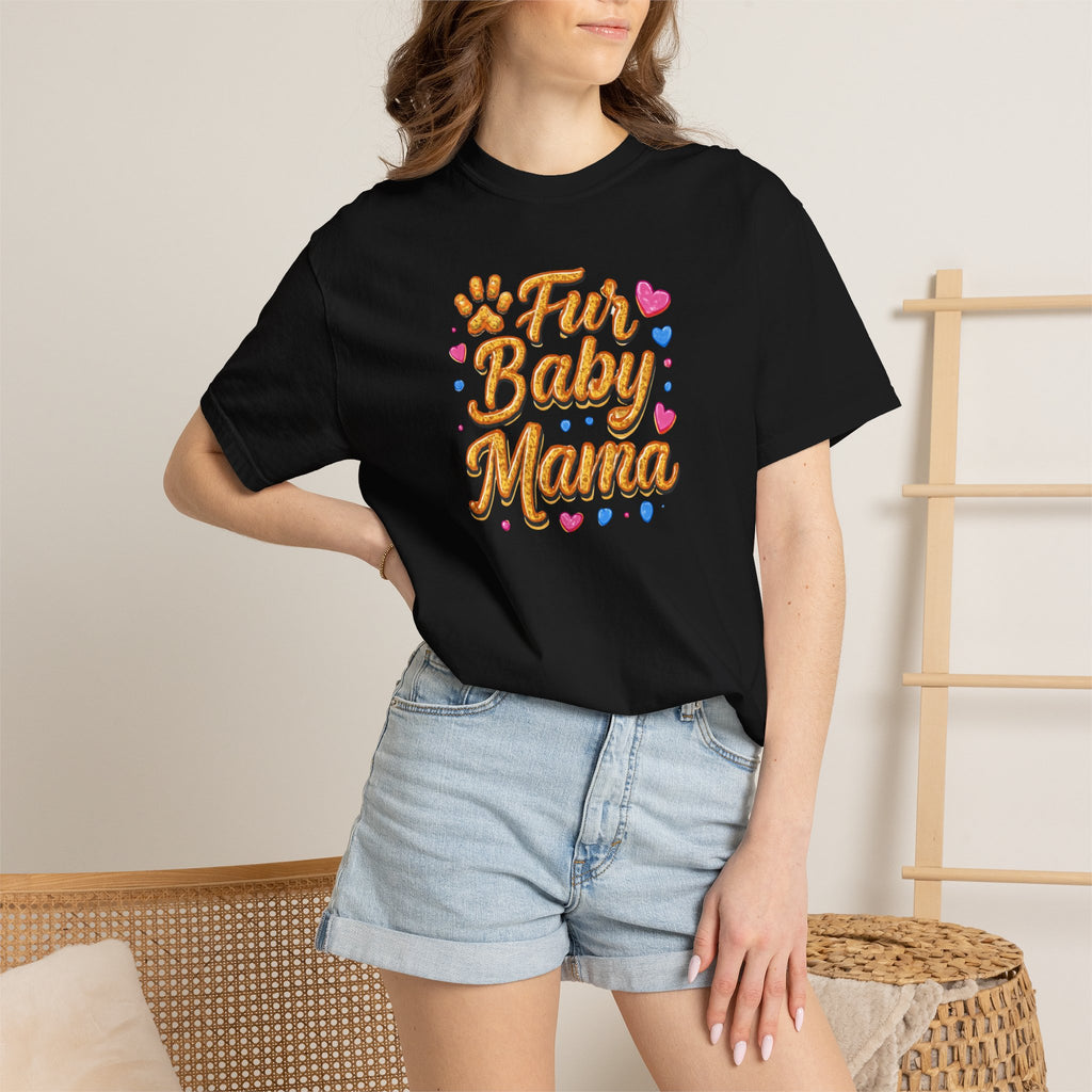 T-Shirt — "Fur Baby Mama" Cute Pawprint Graphic Tee for Dog & Cat Moms