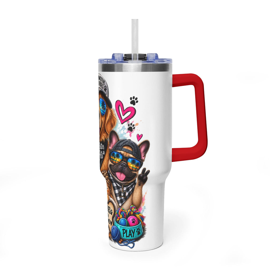 40oz Vacuum Tumbler — "Life is Better with Pets" Colorful Dog & Cat Travel Mug