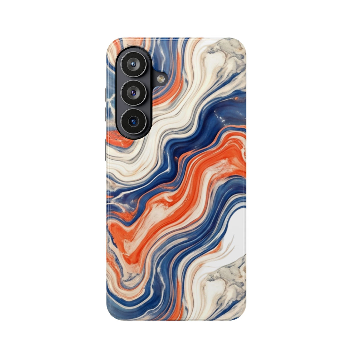 Marbled Wave Magnetic Impact Phone Case — Blue & Orange Swirl Protective Cover