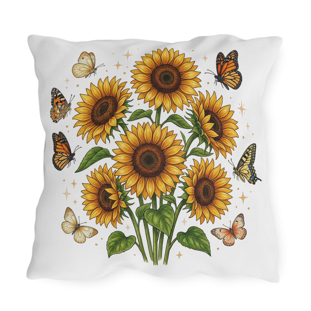 Sunflower & Monarch Outdoor Pillow — Floral Butterfly Garden Accent