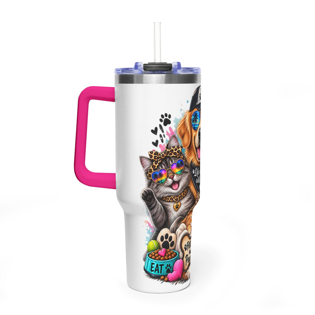 40oz Vacuum Tumbler — "Life is Better with Pets" Colorful Dog & Cat Travel Mug
