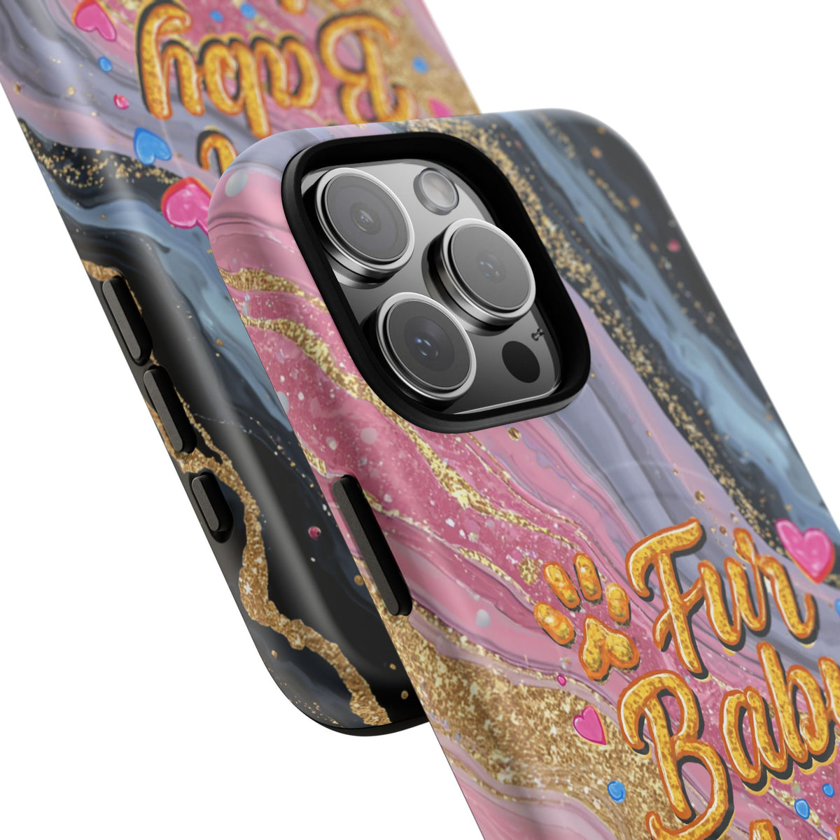 Phone Case — “Fur Baby Mama” Pink Marble Tough Magnetic Case