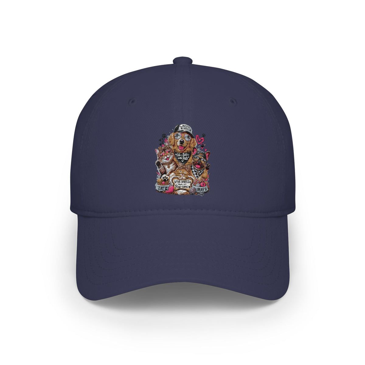 Red Puppy Pile Baseball Cap — Cute Dog Stack Embroidered Low Profile Hat