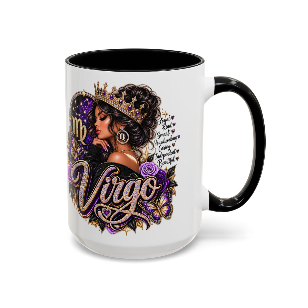 Virgo Zodiac Accent Coffee Mug — Purple Crowned Virgo Astrology Gift (11/15oz)
