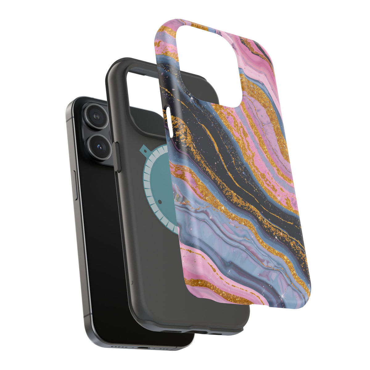 Marbled Pink & Gold Magnetic Phone Case — Impact-Resistant Protective Cover