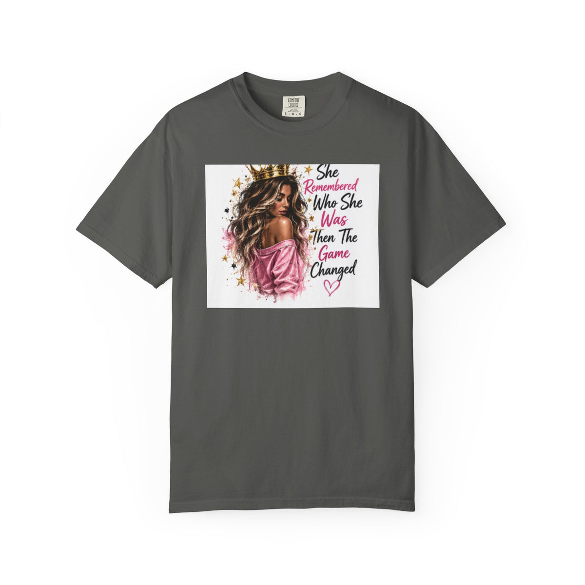 T-Shirt — 'She Remembered Who She Was' Empowerment Tee (Woman Portrait, Inspirational Quote)