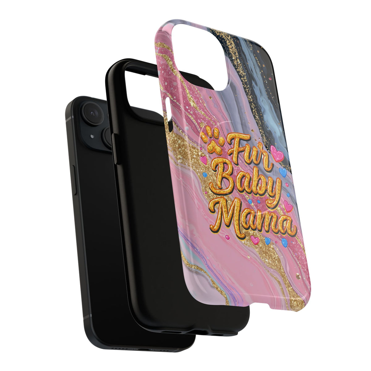 Phone Case — “Fur Baby Mama” Pink Marble Tough Magnetic Case