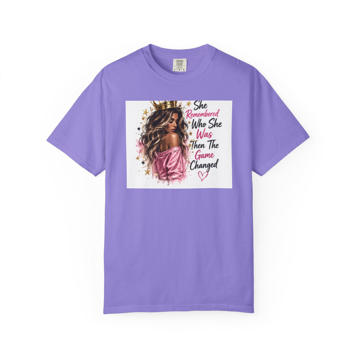 T-Shirt — 'She Remembered Who She Was' Empowerment Tee (Woman Portrait, Inspirational Quote)