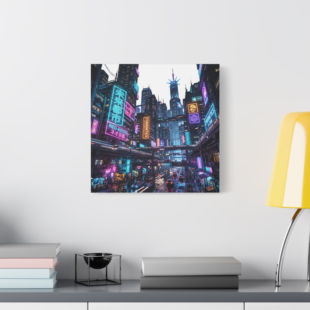 Neo-Kyoto Cyberpunk City Matte Canvas Print