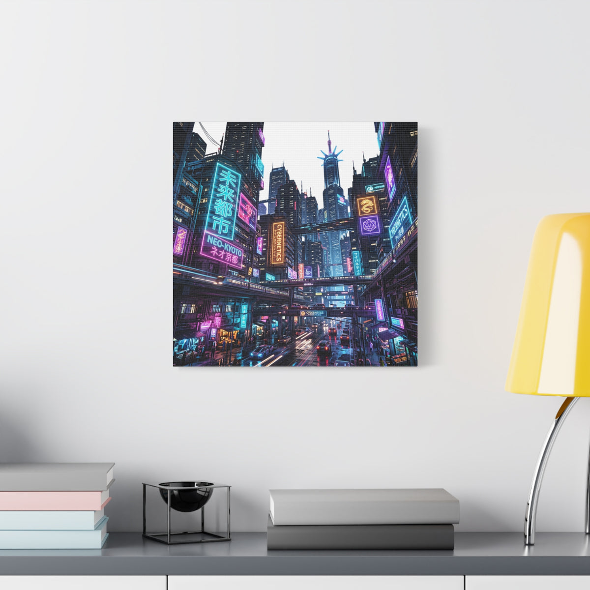 Neo-Kyoto Cyberpunk City Matte Canvas Print