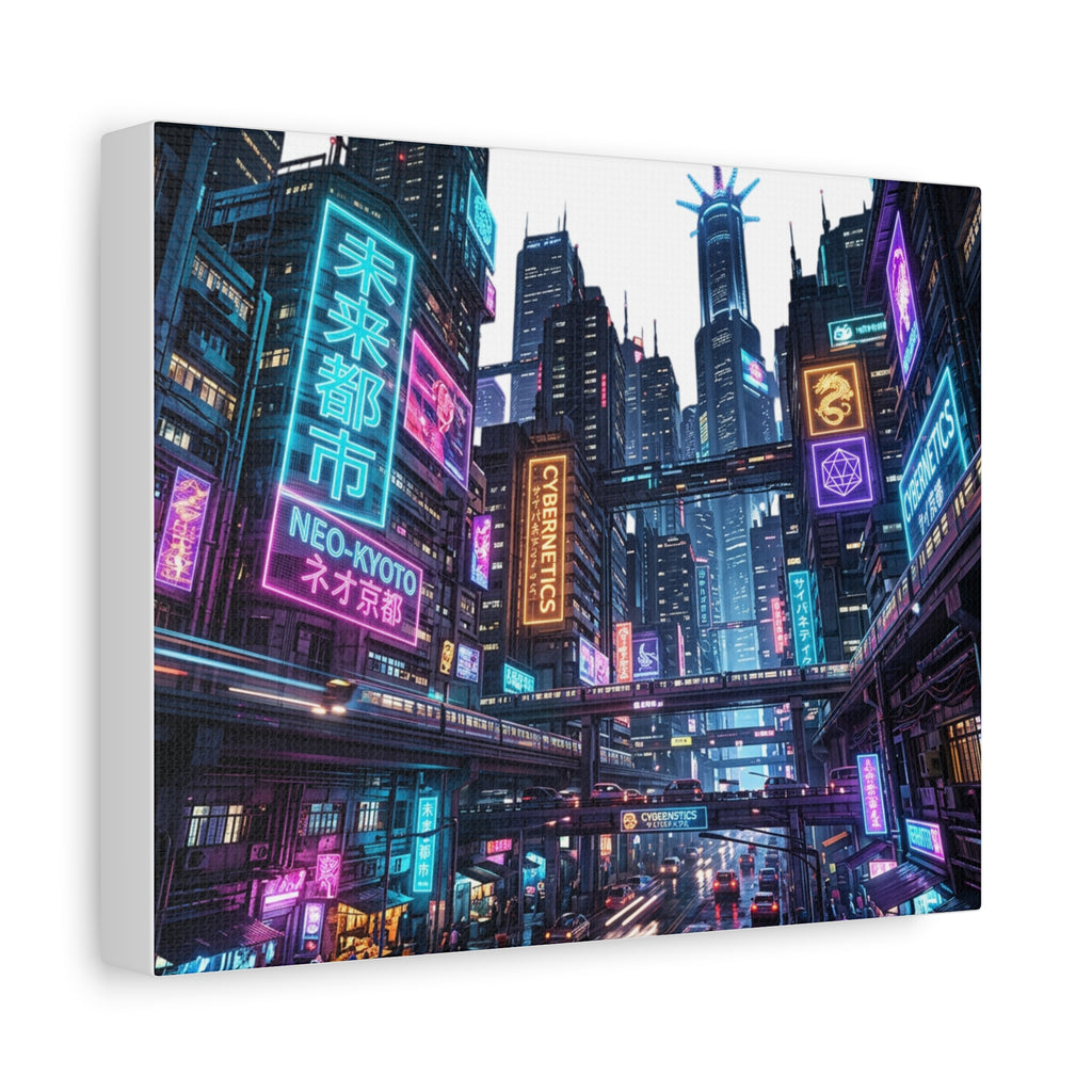 Neo-Kyoto Cyberpunk City Matte Canvas Print