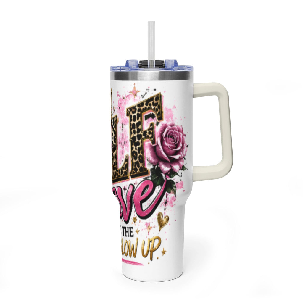 40oz Tumbler - "Self Love is the Real Glow" Leopard Crown Floral Insulated Cup
