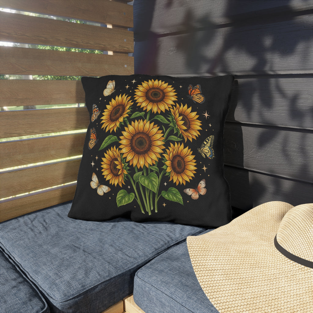 Sunflower & Butterfly Outdoor Pillow — Floral Garden Accent Cushion for Patio