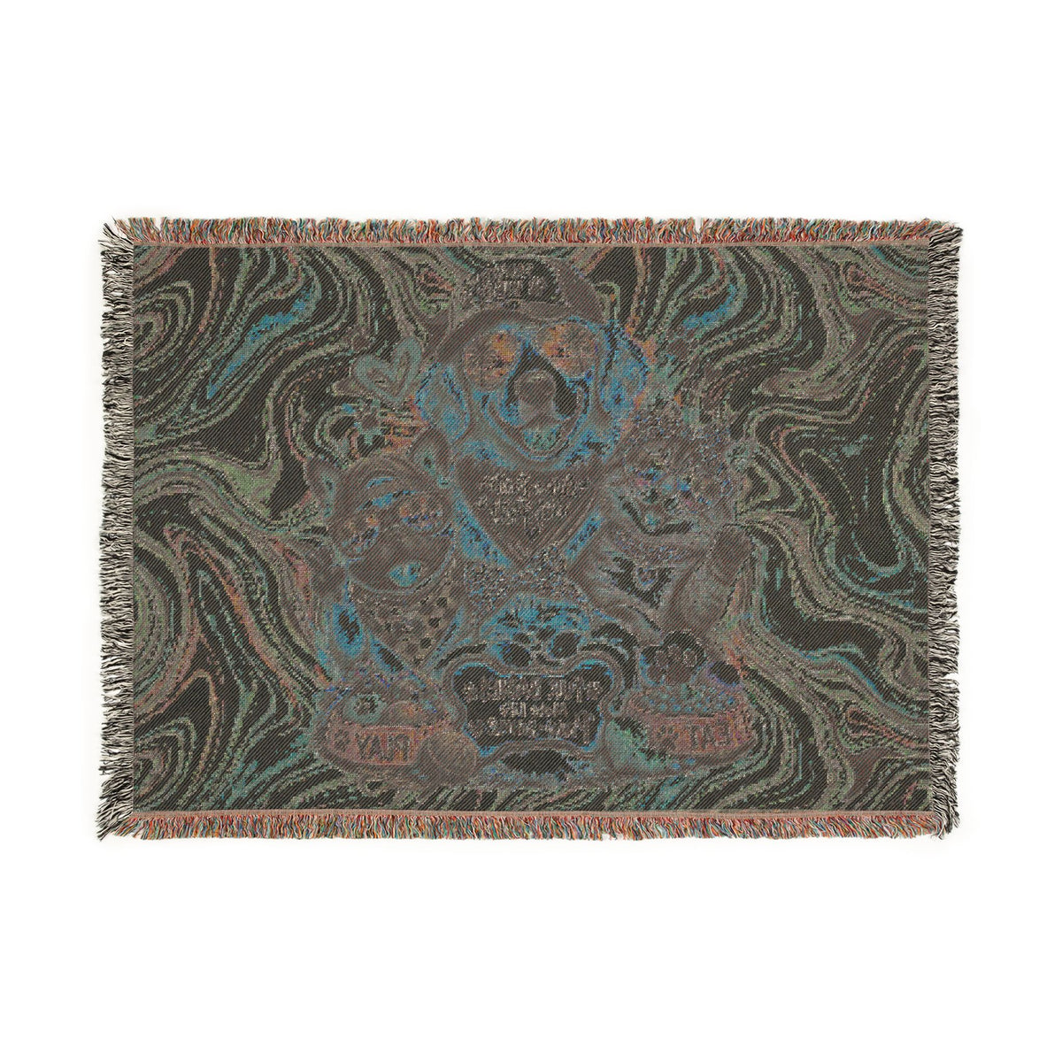Psychedelic Pet Portrait Woven Blanket — Dog & Cats Floral Tapestry Throw