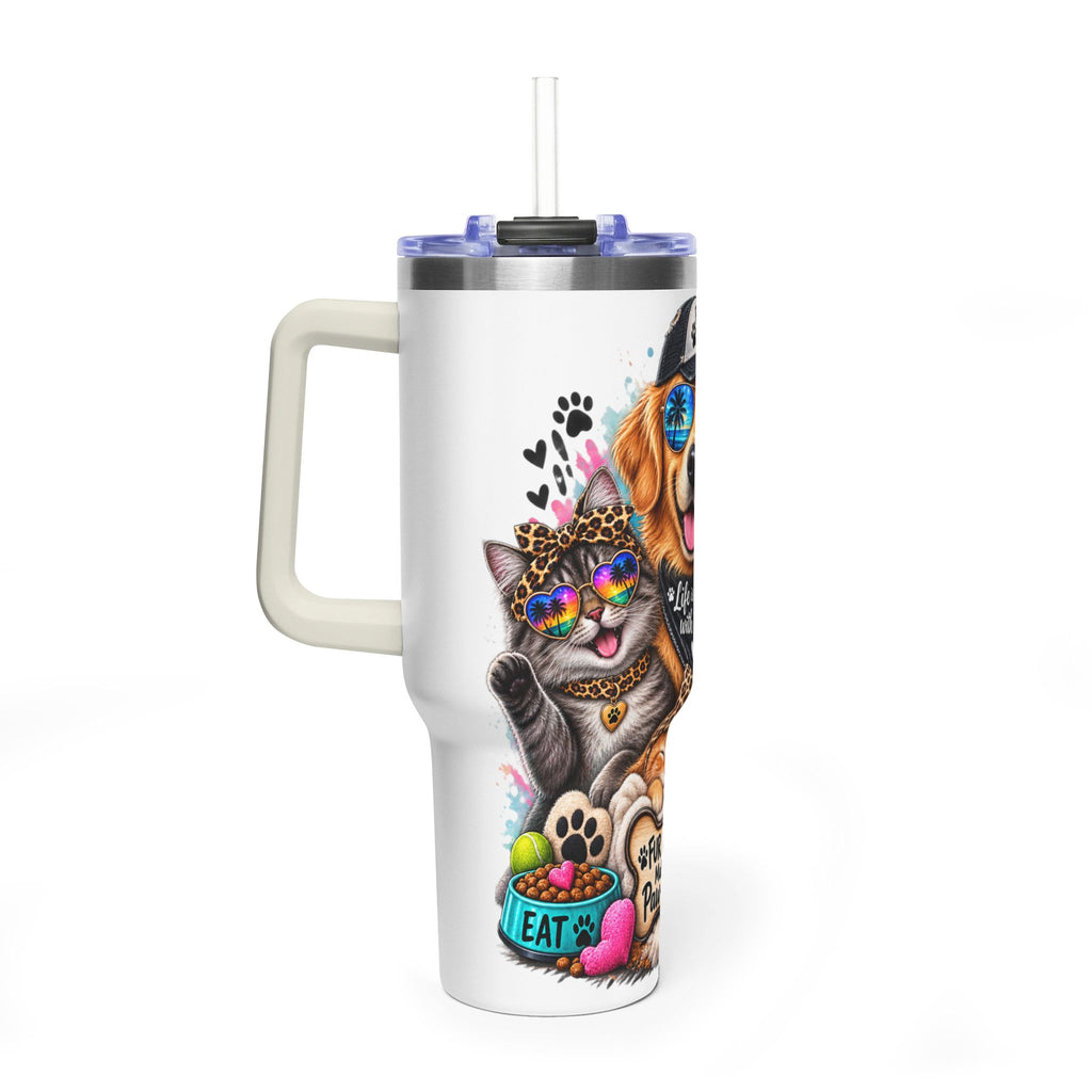 40oz Vacuum Tumbler — "Life is Better with Pets" Colorful Dog & Cat Travel Mug