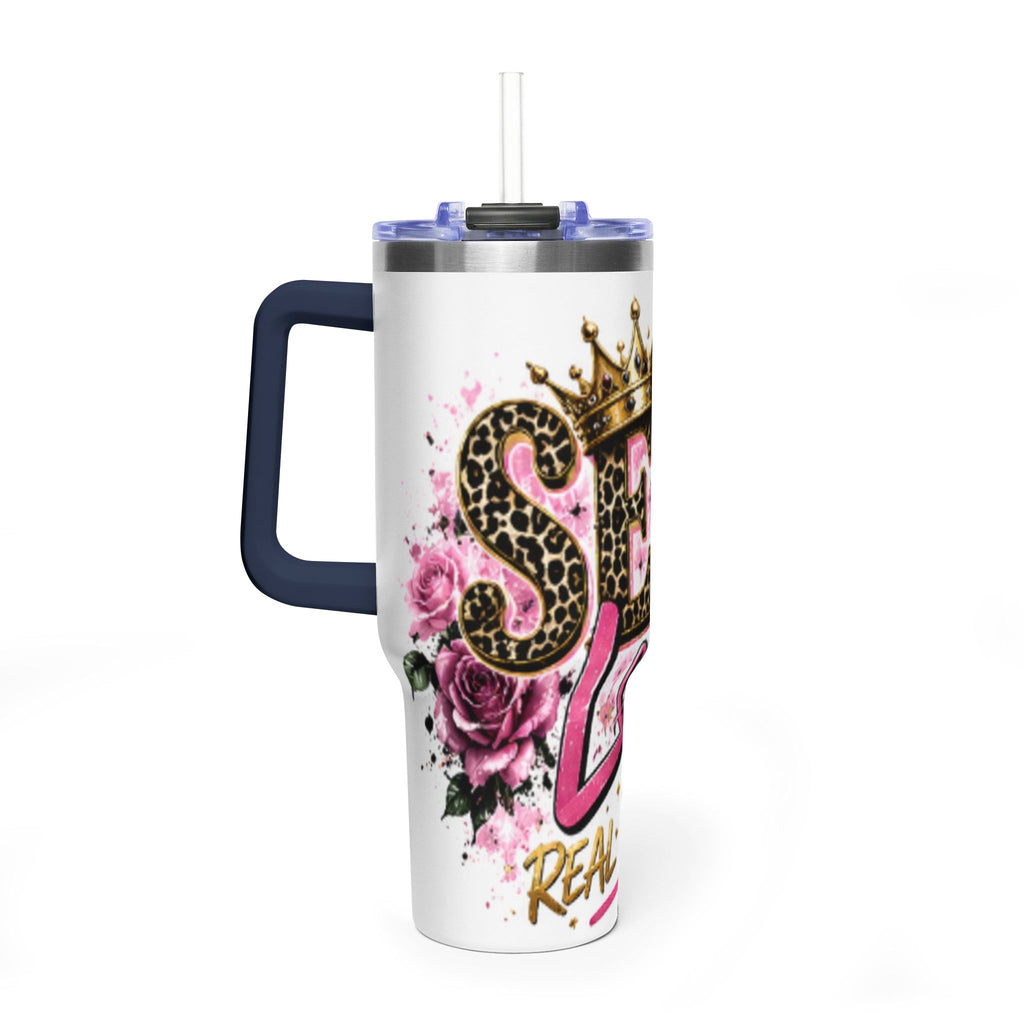 40oz Tumbler - "Self Love is the Real Glow" Leopard Crown Floral Insulated Cup