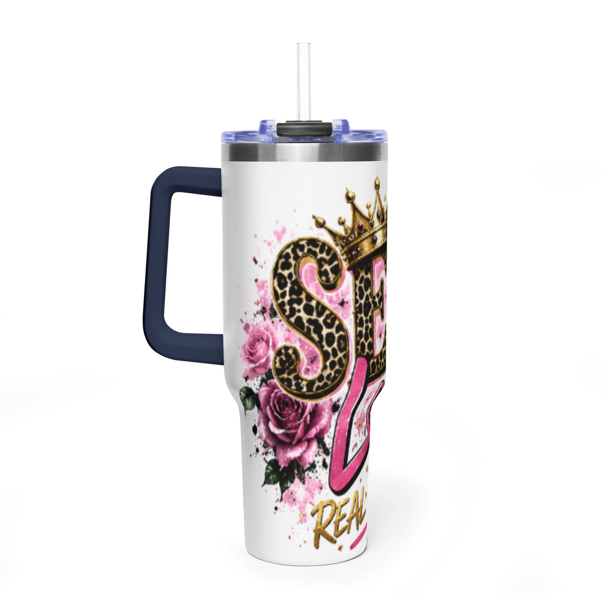 40oz Tumbler - "Self Love is the Real Glow" Leopard Crown Floral Insulated Cup