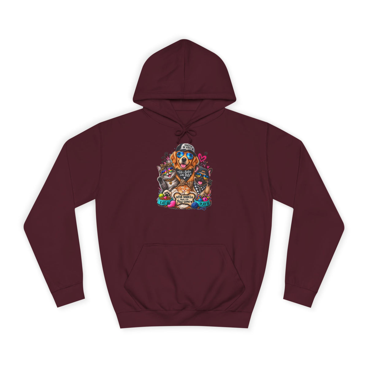 Hoodie — Colorful College Mascot Cat & Dog Paw Graphic