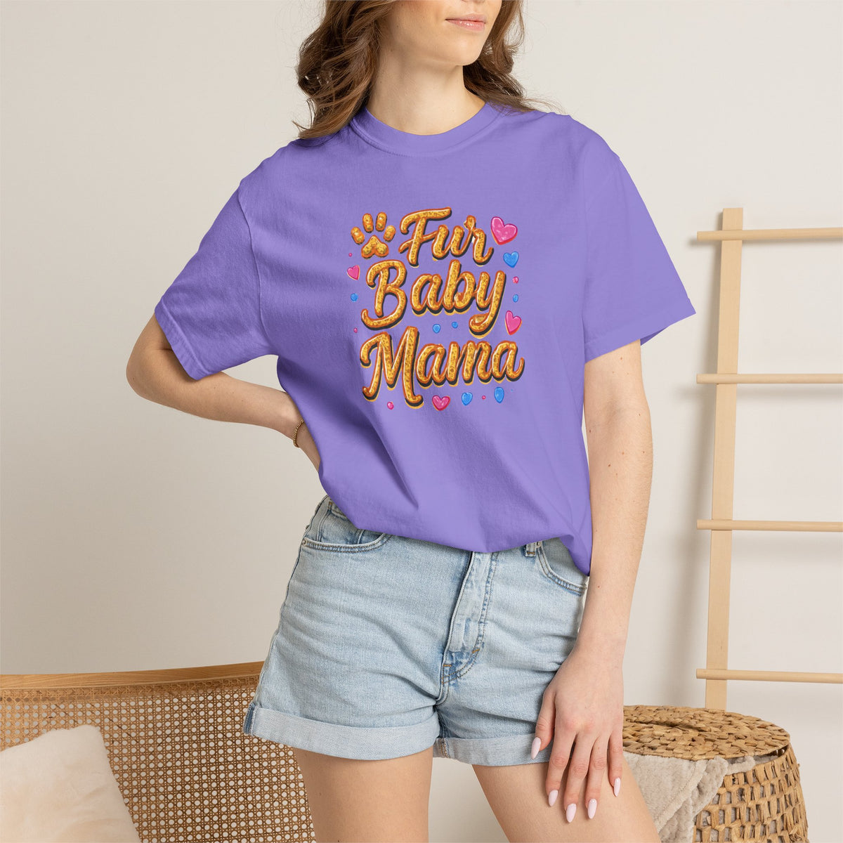 T-Shirt — "Fur Baby Mama" Cute Pawprint Graphic Tee for Dog & Cat Moms