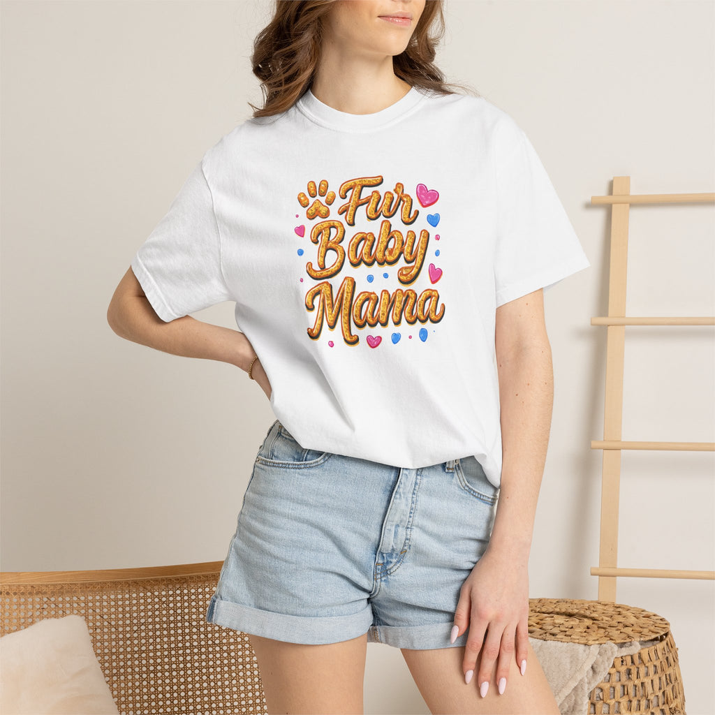 T-Shirt — "Fur Baby Mama" Cute Pawprint Graphic Tee for Dog & Cat Moms