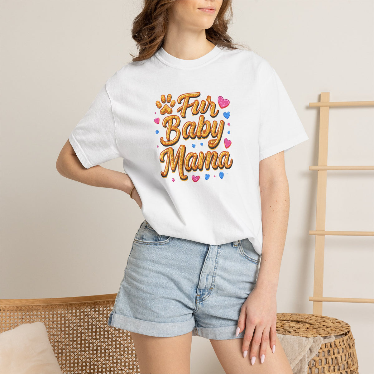 T-Shirt — "Fur Baby Mama" Cute Pawprint Graphic Tee for Dog & Cat Moms
