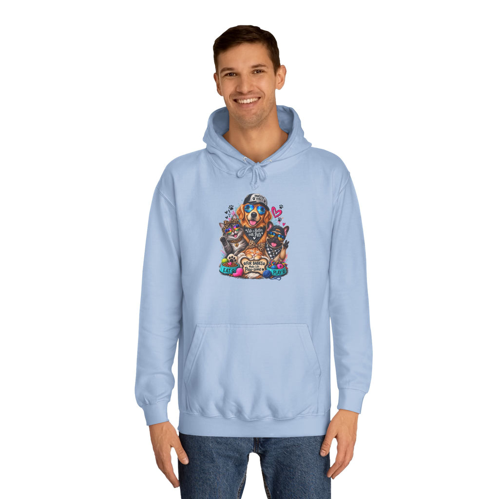 Hoodie — Colorful College Mascot Cat & Dog Paw Graphic