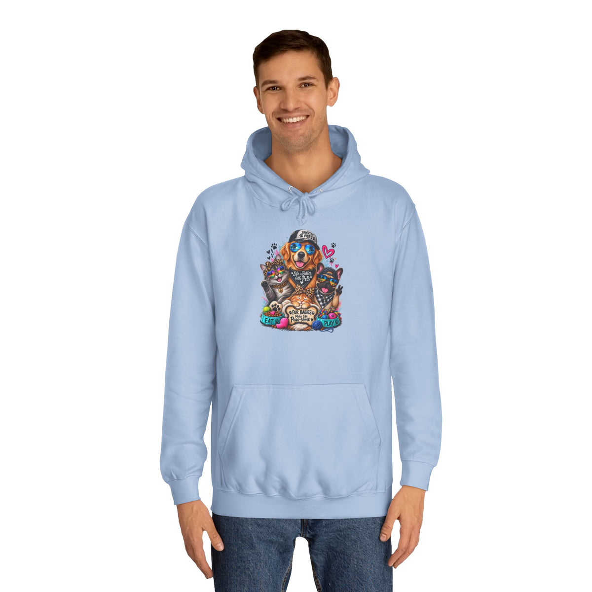 Hoodie — Colorful College Mascot Cat & Dog Paw Graphic