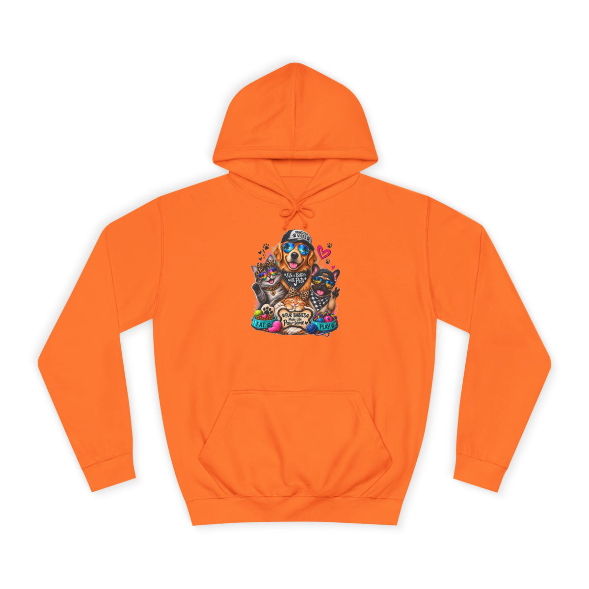 Hoodie — Colorful College Mascot Cat & Dog Paw Graphic