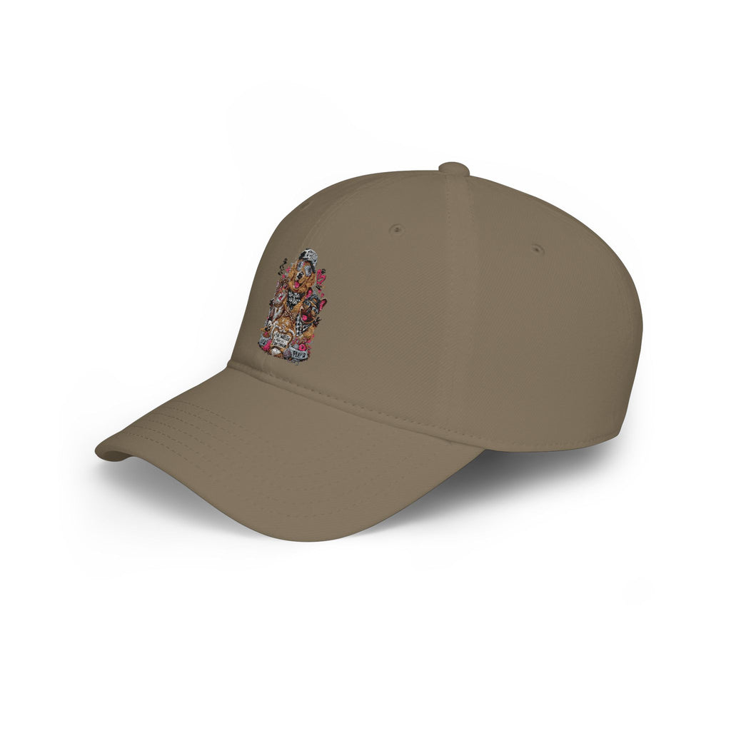 Red Puppy Pile Baseball Cap — Cute Dog Stack Embroidered Low Profile Hat