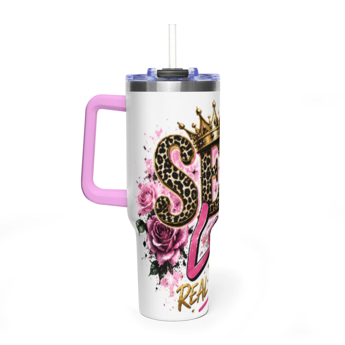 40oz Tumbler - "Self Love is the Real Glow" Leopard Crown Floral Insulated Cup