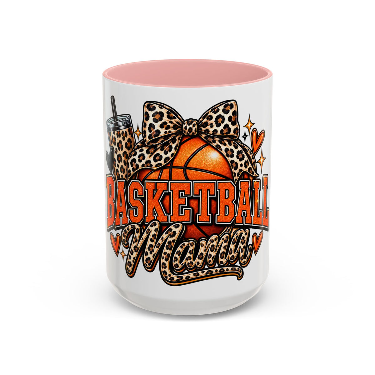 Basketball Mama Accent Coffee Mug – Leopard Bow Basketball Mom Gift (11/15oz)