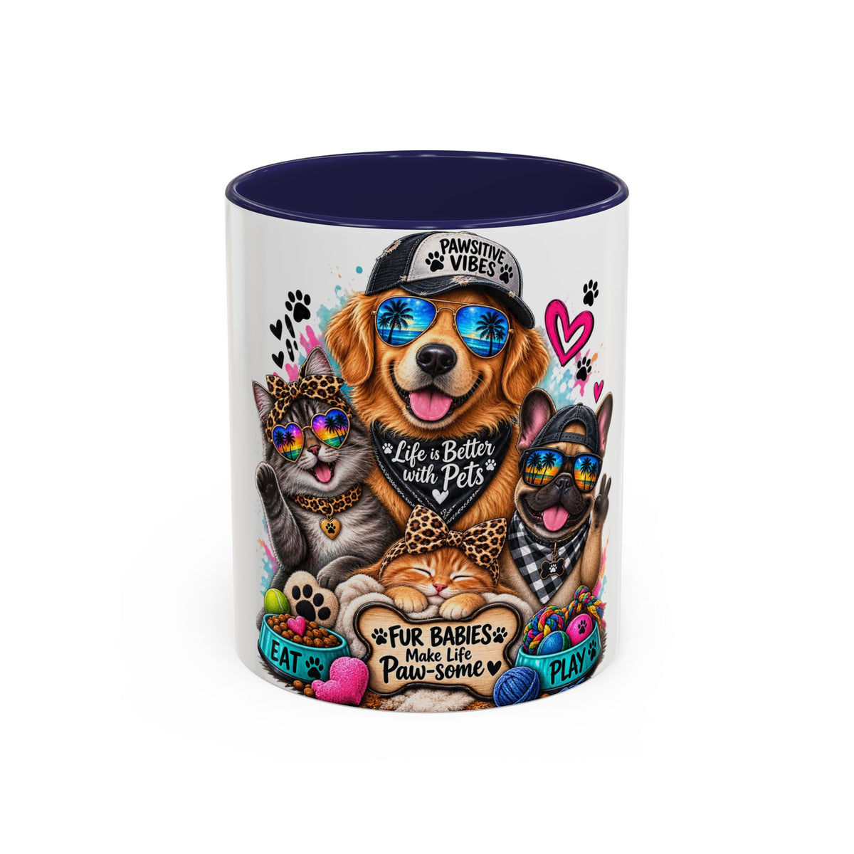 Coffee Mug — "Life is Better with Pets" Colorful Dog & Cat Paw-some Design (11/15 oz)