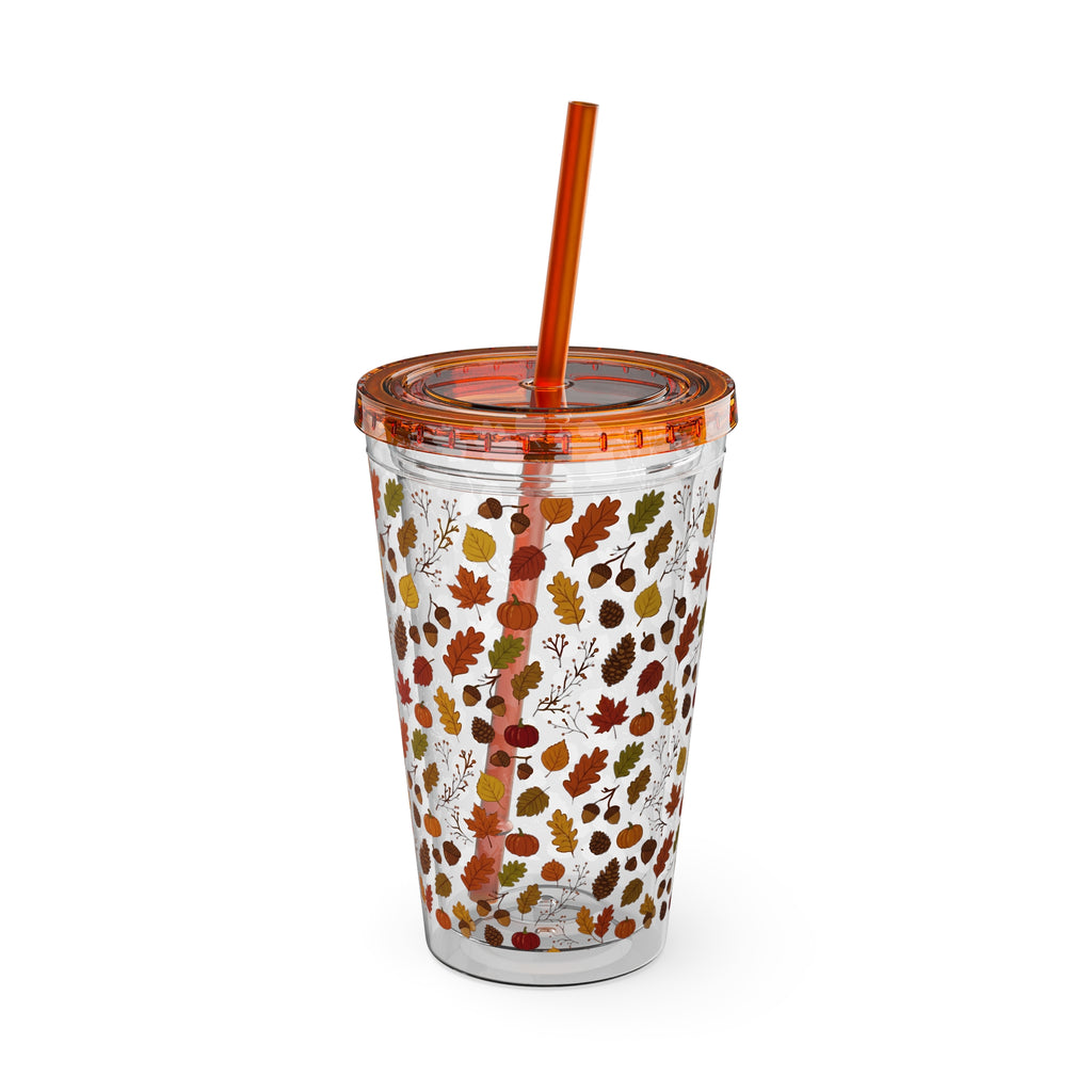 Autumn Leaves 16oz Tumbler with Straw – Fall Floral Insulated Cup