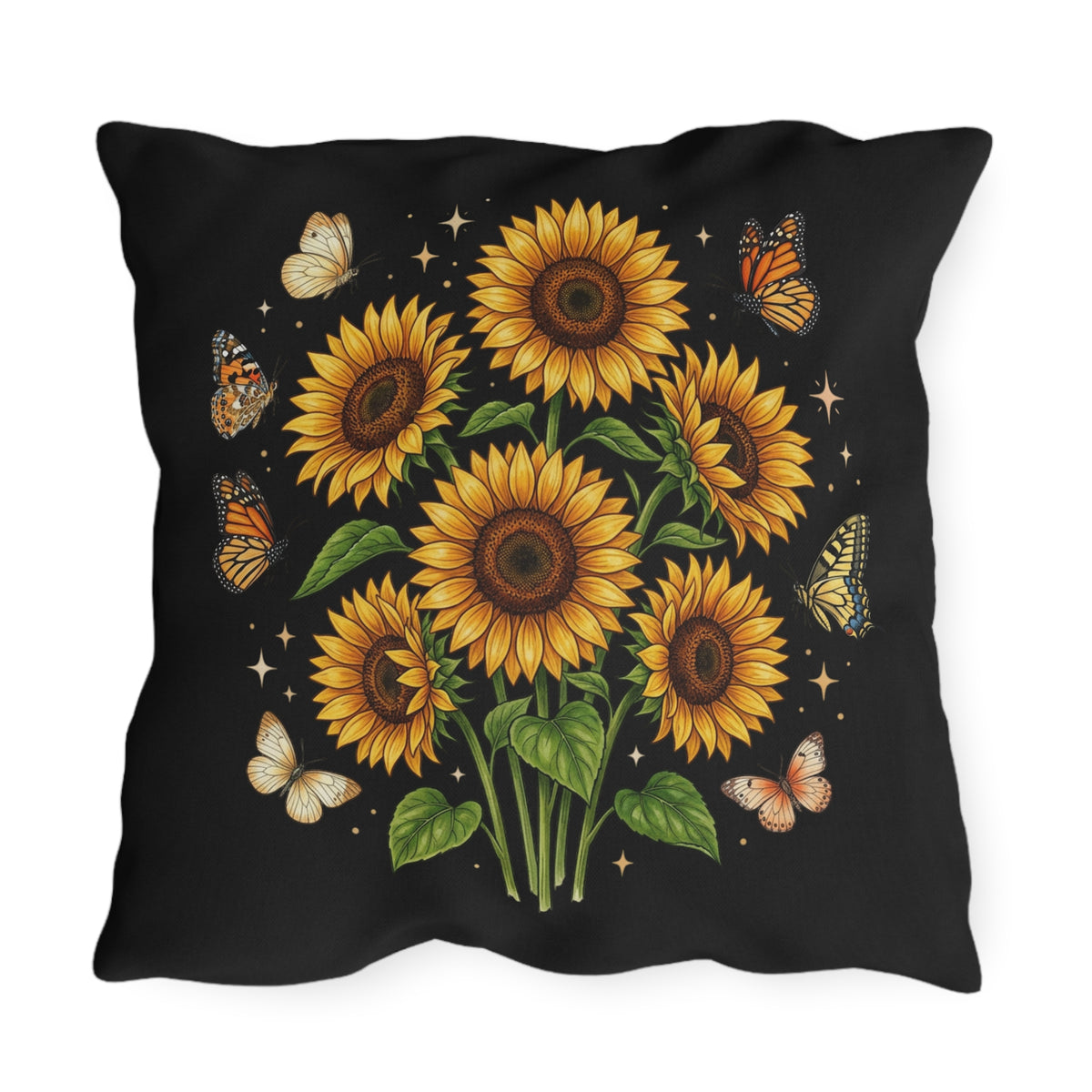 Sunflower & Butterfly Outdoor Pillow — Floral Garden Accent Cushion for Patio