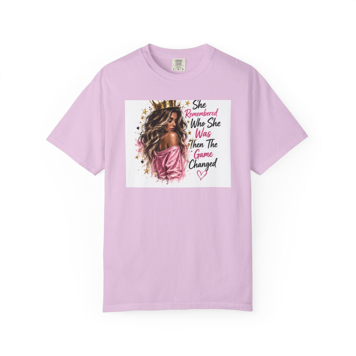 T-Shirt — 'She Remembered Who She Was' Empowerment Tee (Woman Portrait, Inspirational Quote)