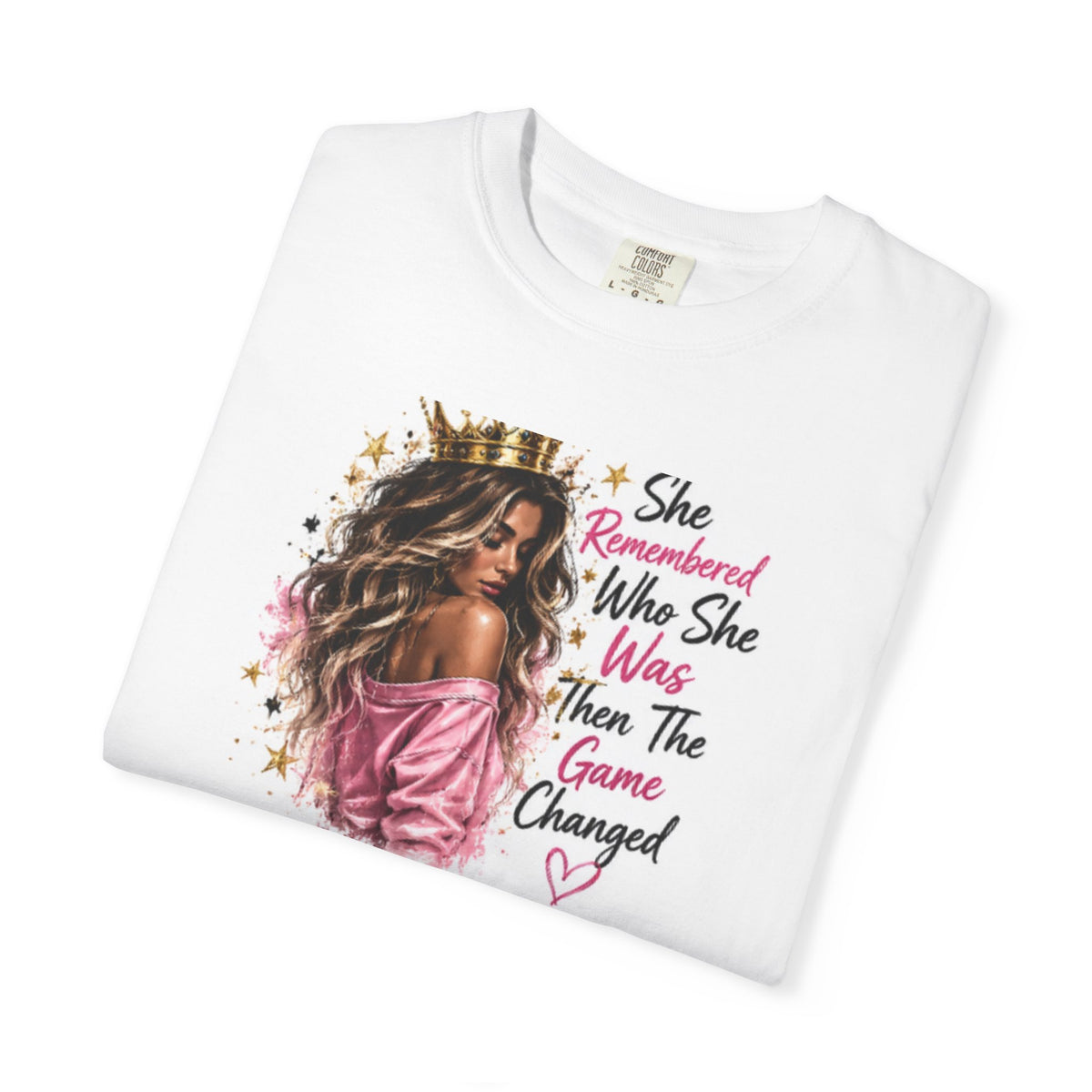 T-Shirt — 'She Remembered Who She Was' Empowerment Tee (Woman Portrait, Inspirational Quote)