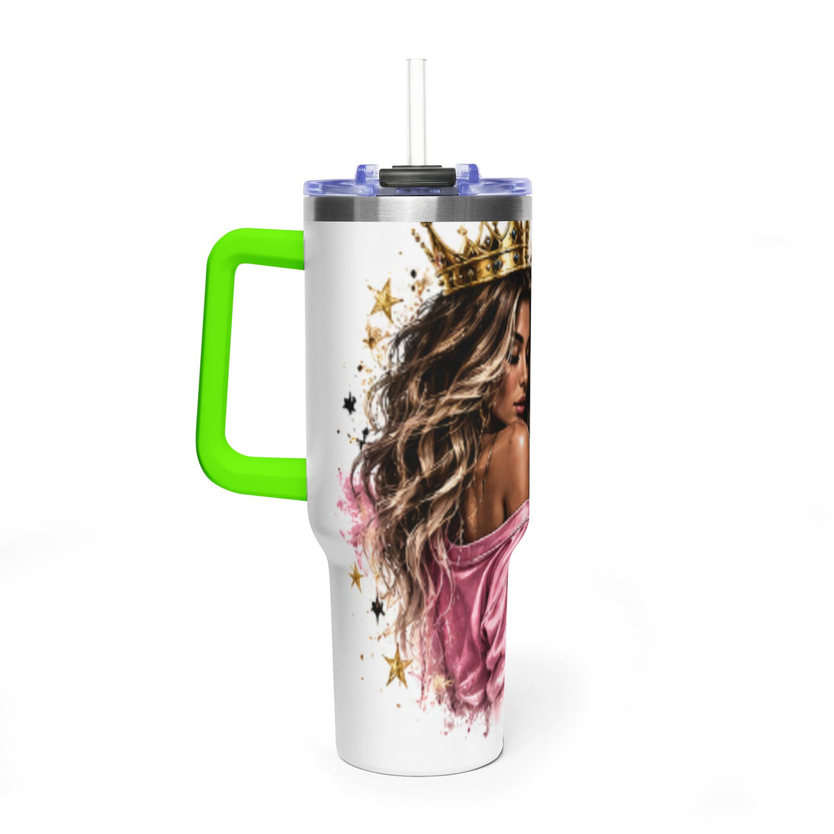 40oz Vacuum Tumbler - Glam Queen Crowned Girl Design (She Remembered Who She Was)