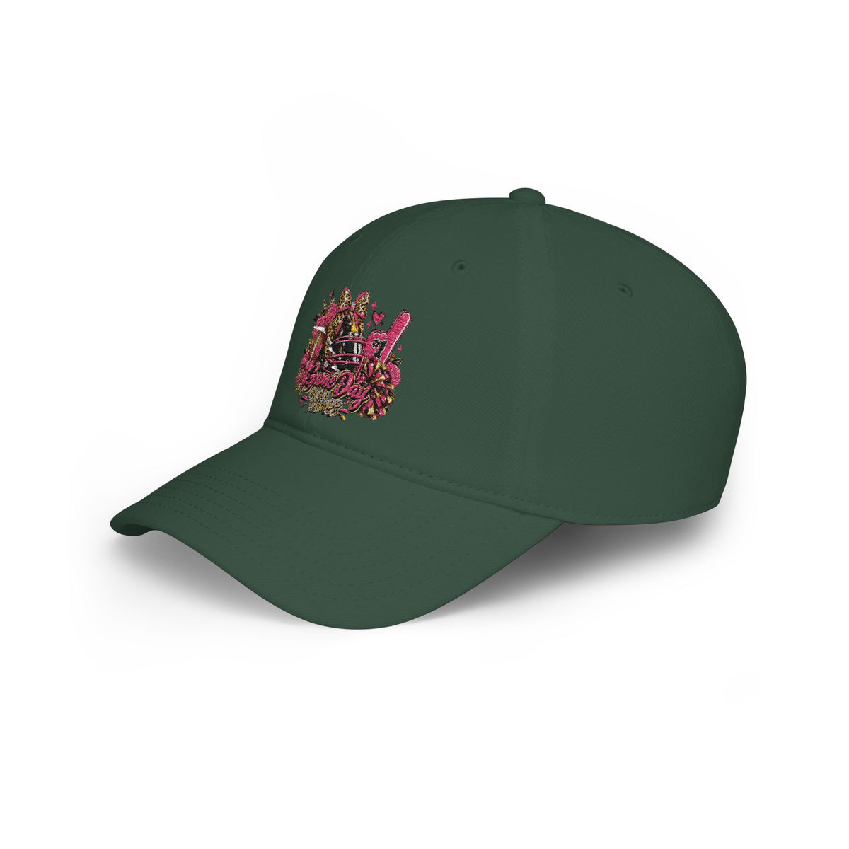 Red Floral Rhinestone Guitar Cap — Low Profile Baseball Hat for Music Lovers
