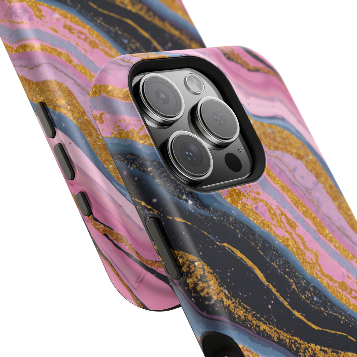 Marbled Pink & Gold Magnetic Phone Case — Impact-Resistant Protective Cover