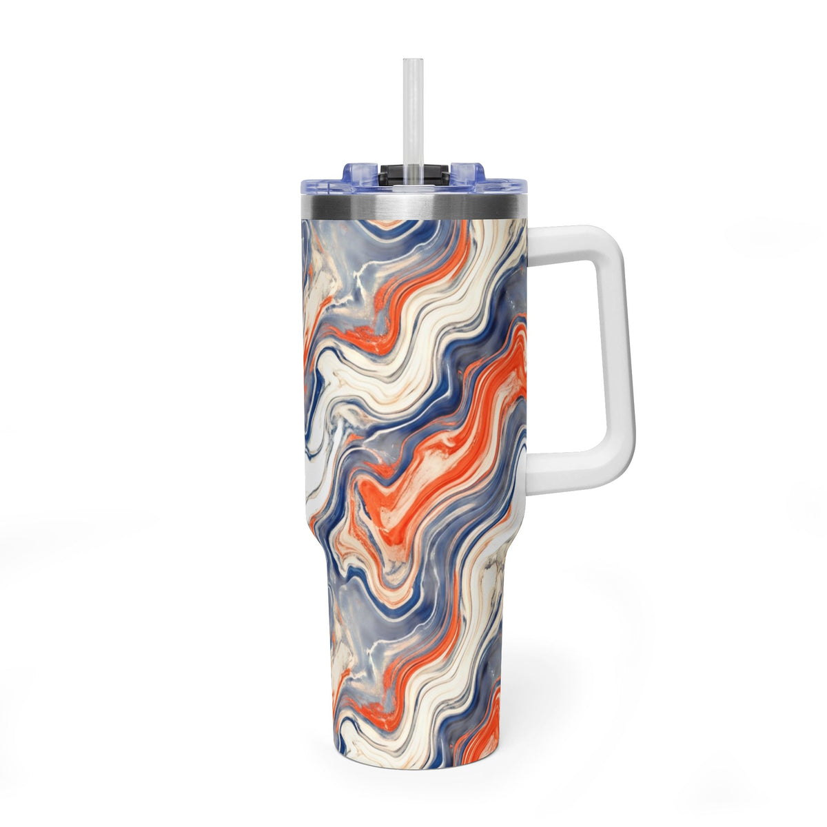 40oz Marble Swirl Tumbler – Insulated Vacuum Travel Cup (Blue & Orange)