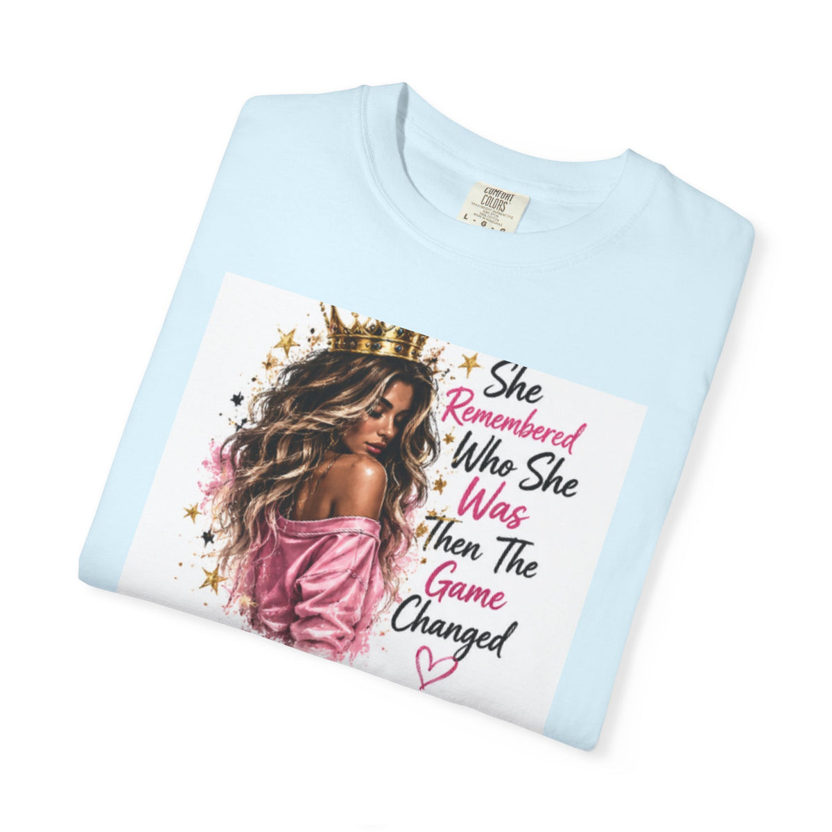 T-Shirt — 'She Remembered Who She Was' Empowerment Tee (Woman Portrait, Inspirational Quote)