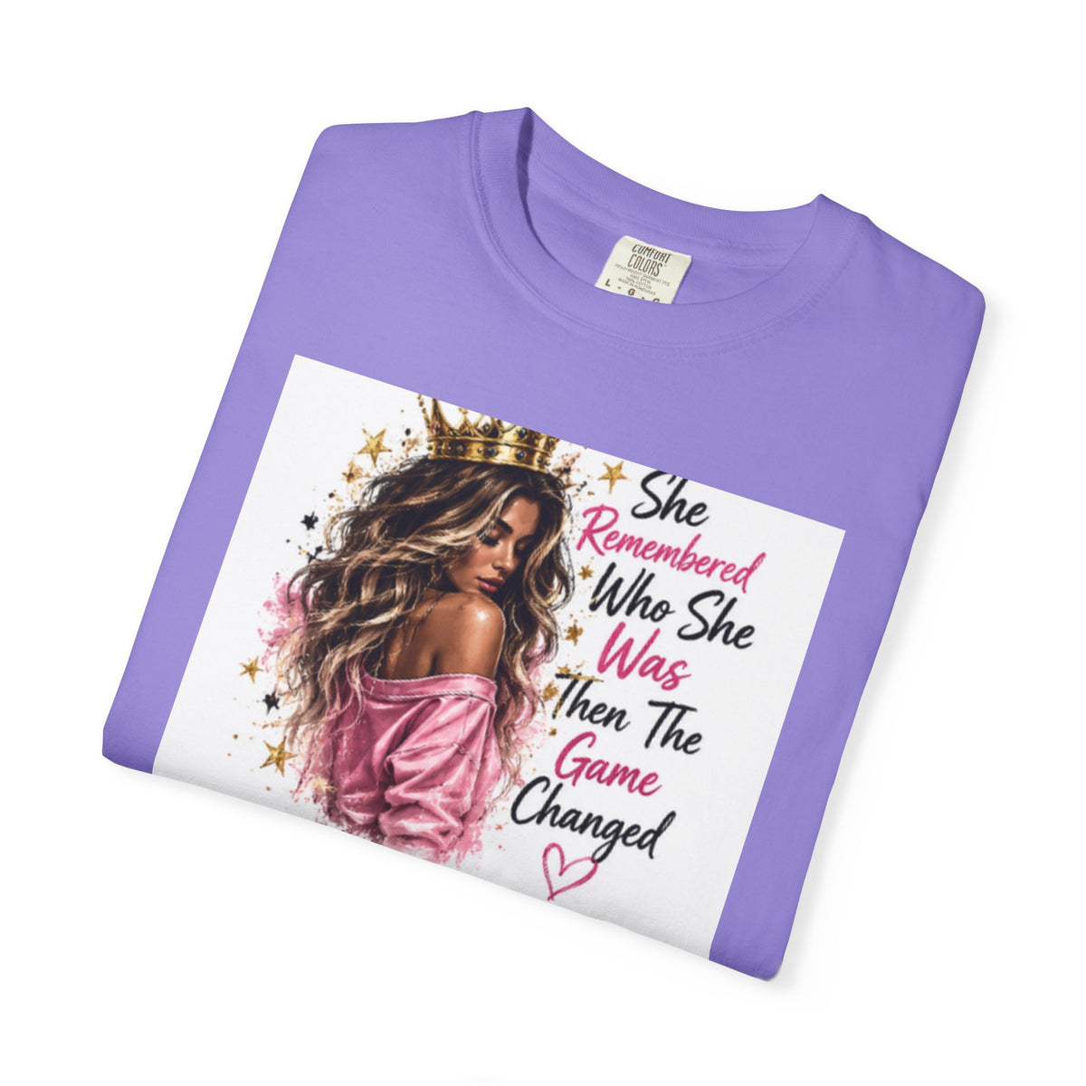 T-Shirt — 'She Remembered Who She Was' Empowerment Tee (Woman Portrait, Inspirational Quote)