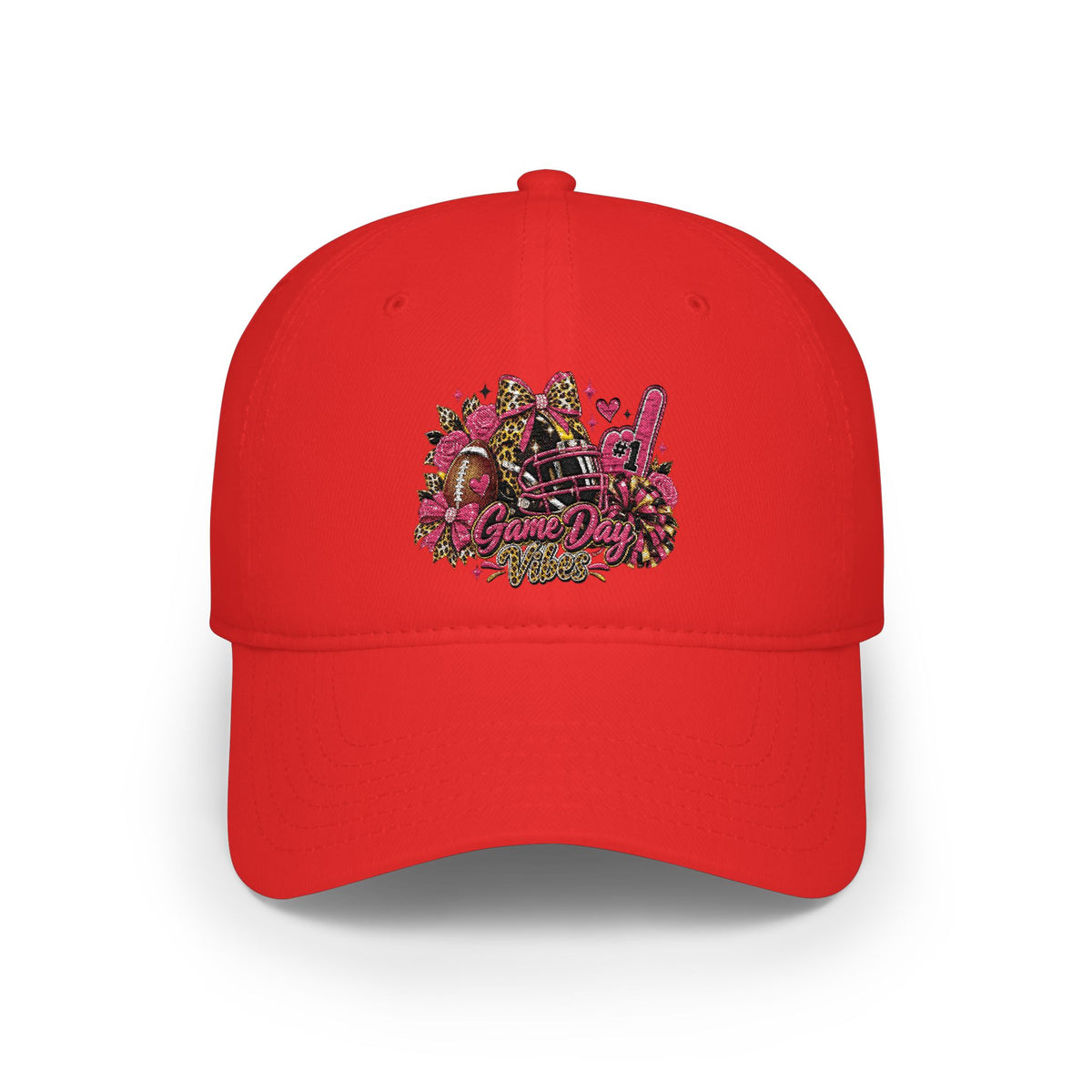 Red Floral Rhinestone Guitar Cap — Low Profile Baseball Hat for Music Lovers