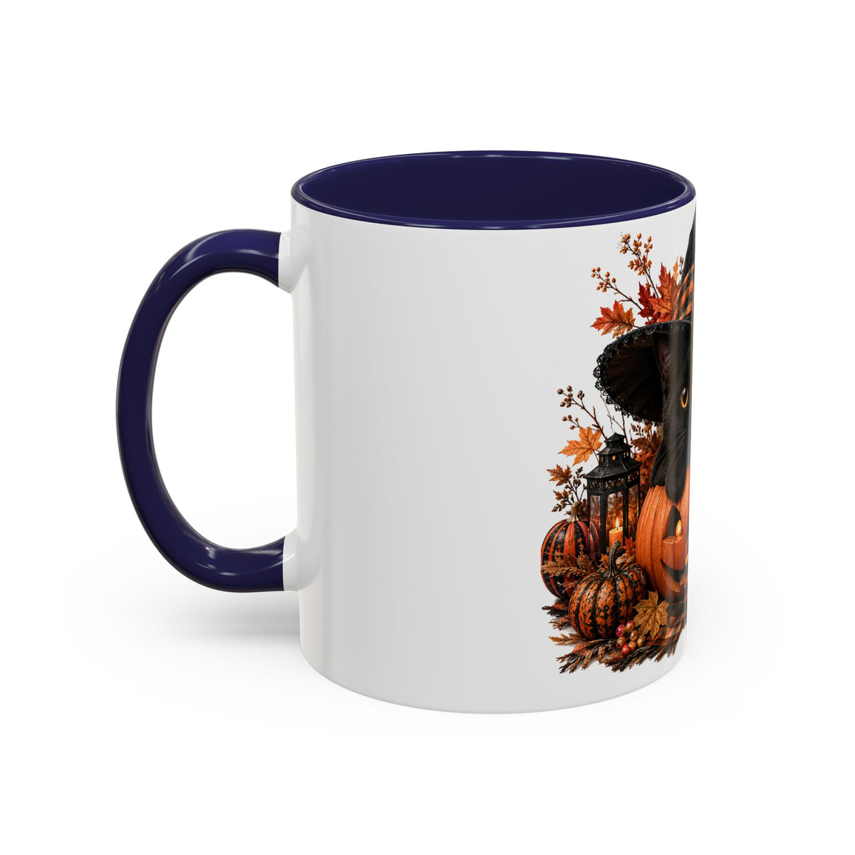 Halloween Black Cat Pumpkin Coffee Mug – Autumn Witch Hat Accent Mug (11/15oz)