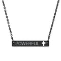 Engravable Cross Bar Necklace - "POWERFUL" Cutout Cross Pendant