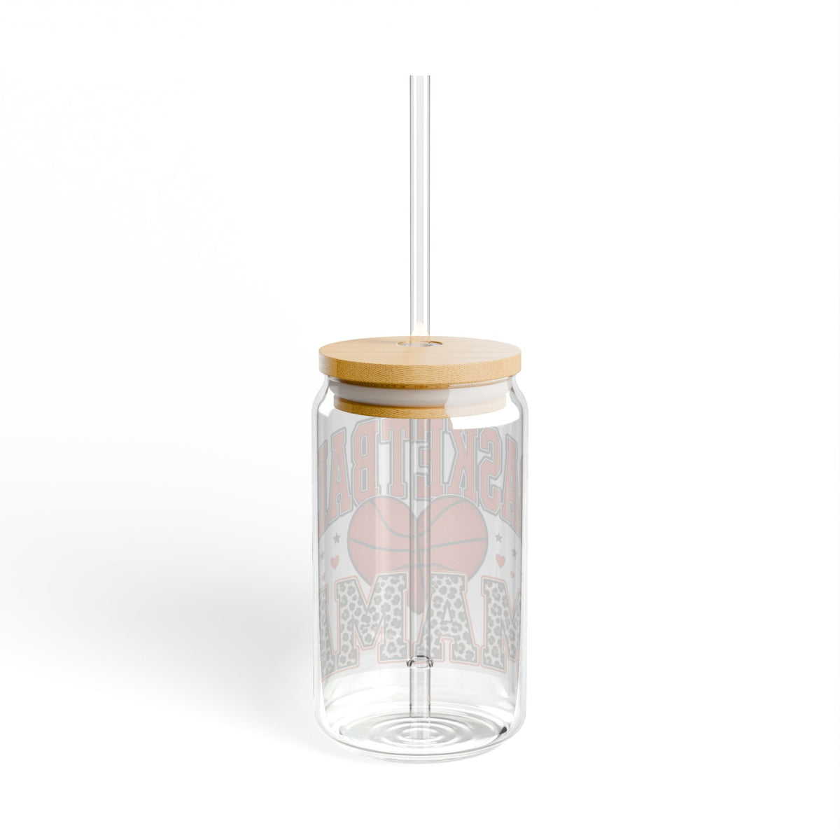 Basketball Mom 16oz Sipper Glass – Leopard Print Sports Tumbler with Straw